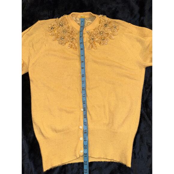 VINTAGE 50's 60's BEADED CASHMERE CARDIGAN SWEATER - Picture 7 of 8